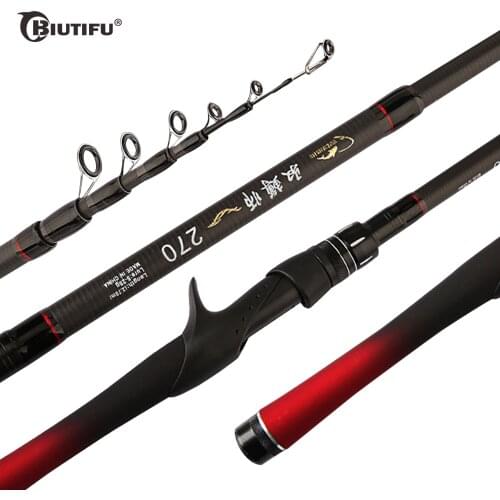 BIUTIFU New Telescopic Lure Fishing Rod Spinning Casting 1.68/1.8/2.1/2.4/2.7m Carbon Fiber Ultralight Easy To Travel Carry Pole