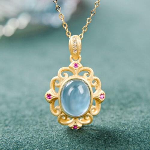 Silver natural chalcedony Pendant Necklace Chinese style retro palace small crowd design charming womens brand jewelry