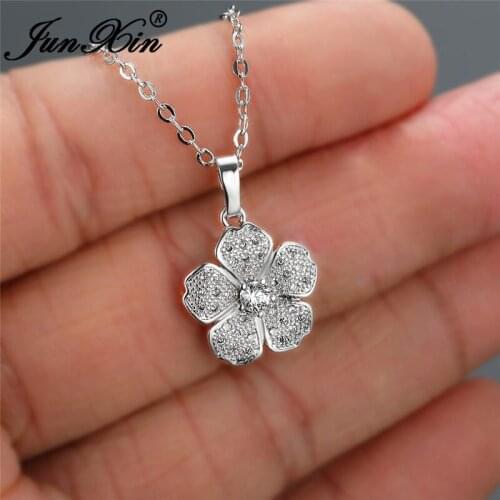 Cute Crystal Cherry Flower Pendant Necklaces For Women White Gold Yellow Rose Gold White Zircon Wedding Necklace Lovers Jewelry