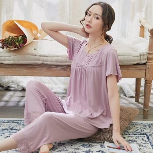 Modal Pajamas Womens Summer Short Sleeve Large Loose Female Nightwear Summer Thin Home Suit Lady Sleepwear Sleeping Wear