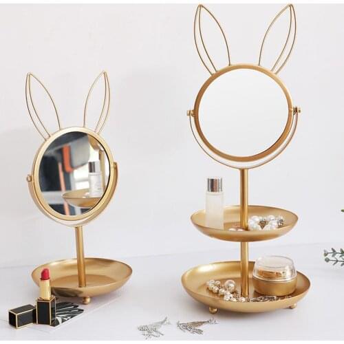 Rabbit-Shape Jewelry Organizer Stand with Tray Base, Necklace Bracelet Display Hanging Holder & Makeup Mirror