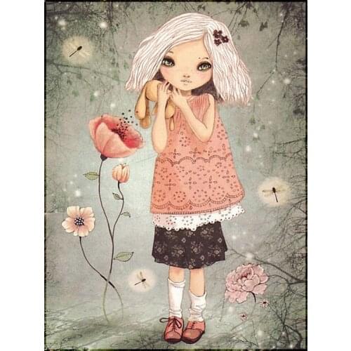 Full Square Drill Diy Diamond Paintings Cross Stitch Girl Round Cartoon Diamond Embroidery Patterns Rhinestones Mosaic Painting