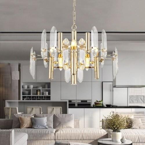 Post Modern Luxury Foyer Gold Led E14 Chandelier Lustre Crystal Pendant Chandelier Lighting Luminaria Indoor Lighting Fixtures