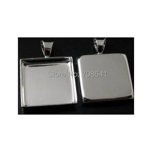 Blank Square Deep Wall Bezel Cups with Bail Pendant Bases Resin Cabochons Settings Findings DIY Jewelry Making Rhodium tone