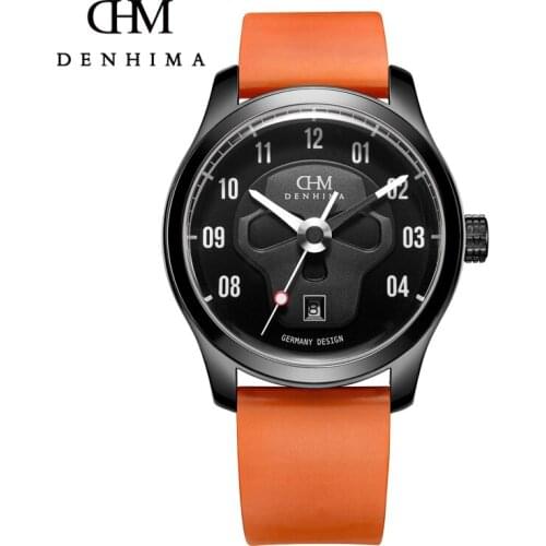 DENHIMA Top Brand Luxury Automatic Mechanical Watch Skull Series Men Watch Rubber Strap Sapphire Glass Waterproof Watches