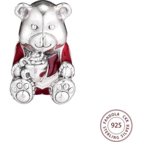 Christmas Bear Beads Charms Silver 925 Original for Bracelet DIY Charm Jewelry Making Accessories berloques