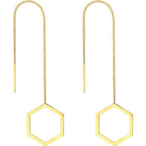 FairLadyHood 316L Stainless Steel Hexagon Tassel Drop Earrings 2018 New Fashion Drop Earrings Rose Gold Silver Color Earrings