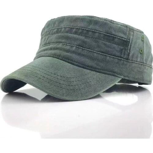 Washed Classic Style Sunshade Leisure Sun Hat,New Solid Color Mens Fashionable Adjustable Outdoor Flat Top Military Hat 2021