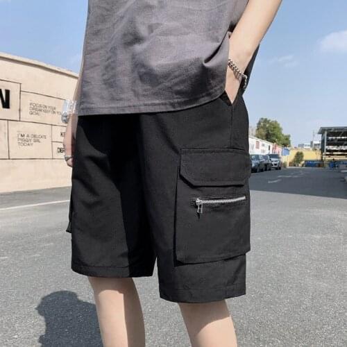 Zip Pocket Cargo Shorts for Men Male Casual Trousers Harajuku Ulzzang Summer Sweat Trousers Streetwear Techwear