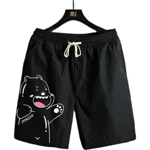 Summer Thin Ice Silk Shorts Mens Printed Bear Harbor Style Loose Casual Pants Trend Beach