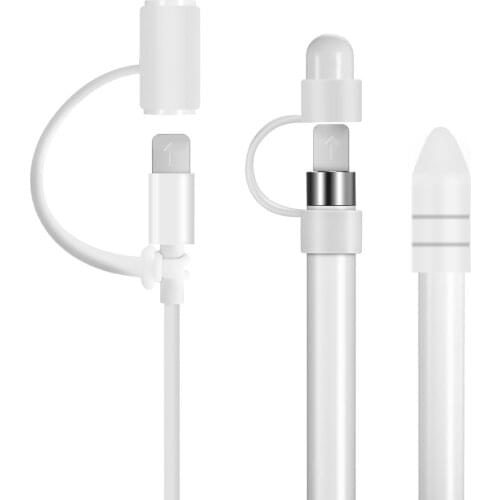 3 in 1 Silicone Compatible For Apple Pencil Case Anti-loss Charging Cable Adapter Tether For iPad Tablet Touch Pen Sleeve Covers