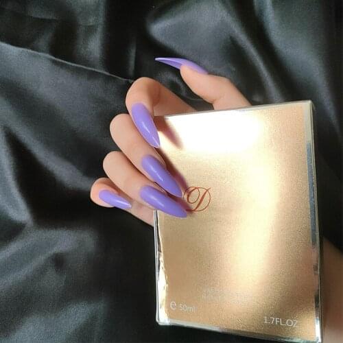 Stiletto Long Fake Nails With Glue Sticker Purple Pointed False Nails Manicure Lange Nep Nagels Impress Colored Gloss Faux Ongle