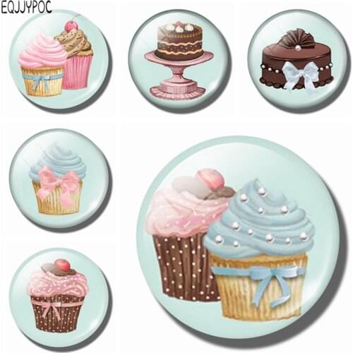 Delicious Cake Glass Fridge Magnet Cupcake 30MM Round Decoration Refrigerator Magnetic Stickers Cute Dessert Pattern Kitchen