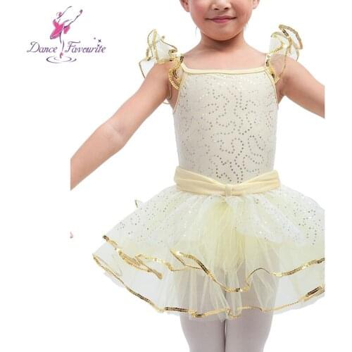 Puff sleeve yellow bodice ballet tutu stager performance kid dance costume ballerina ballet tutu