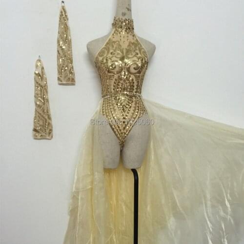 Female singer sexy costumes bodysuit sequins Embroidery jumpsuit stage show for nightclub dj party prom jazz high quality dancer
