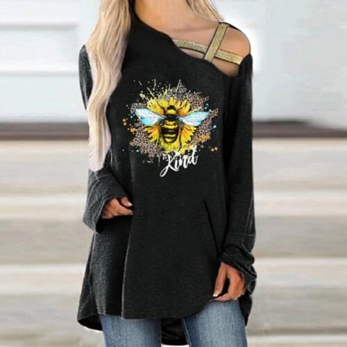 Autumn Casual Long Sleeve Glitter Straps Loose Sweatshirt Women Vintage Printed Blouse Sexy Hollow Out Lady Pullover Spring Tops