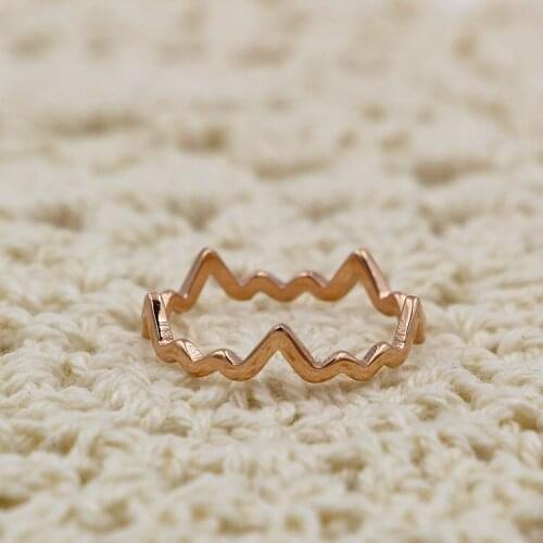 Fashion Stainless Steel Love ECG Wave Ring Women Female Valentines Wedding Gift Rose Gold Color