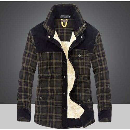Winter Jacket Men Thicken Warm Fleece Shirts Coats 100% Cotton Plaid Flannel Jacket Military Clothes Chaquetas Hombre Size M-4XL