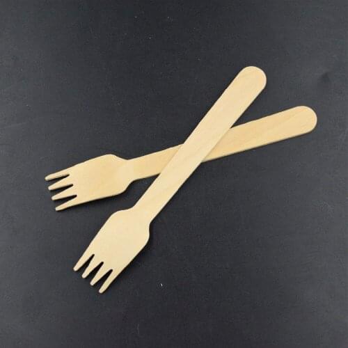 100 pcs / lot Rustic Disposable Wooden Fork Kitchen Utensils Dessert Forks Hot-sale Wedding Cake Party