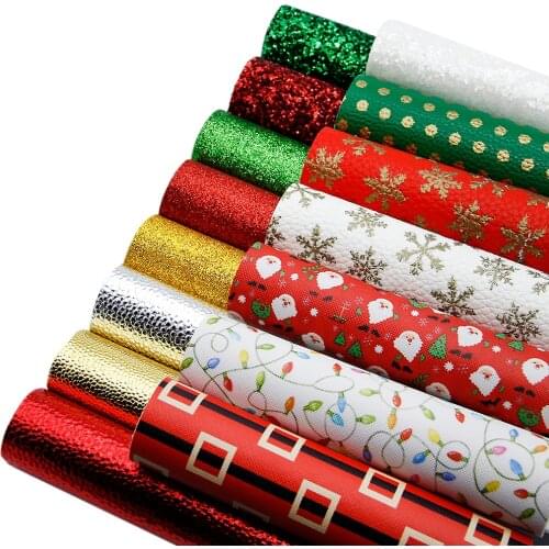 David accessories A5 15*21cm Christmas Synthetic Leather Set（15piece/set) for Bow Bag Shoes DIY Handmade Material Crafts,1Yc8112
