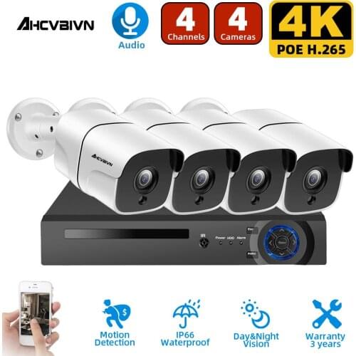 AHCVBIVN 4K 4CH NVR CCTV System with 4CH 4PCS 8.0 MP IR Indoor Outdoor Security Cameras 4K HDMI CCTV NVR Video Surveillance Kit