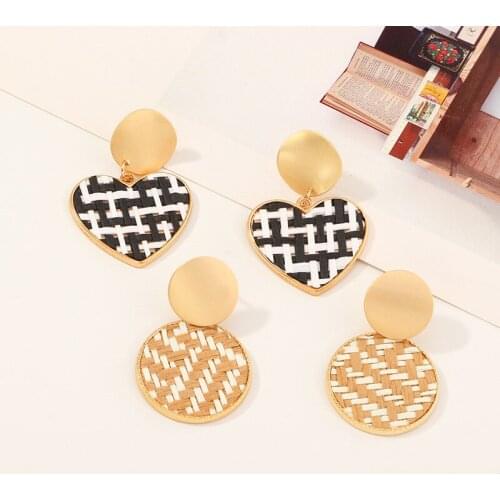 Bohemia Raffia Heart Dangle Drop Earrings Summer Raffia Brand Drop Earrings Heart Drops Earrings