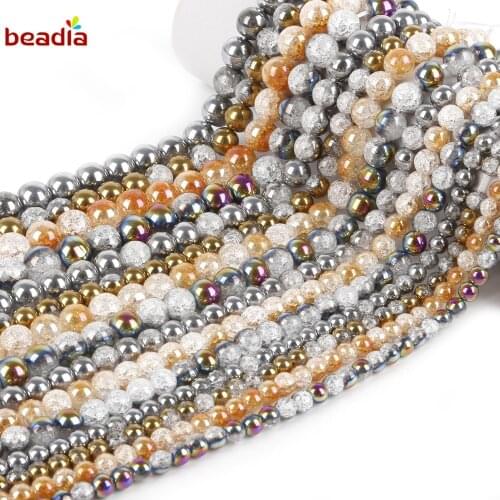Wholesale 6/8/10/12mm One Side Plated Cracked Crystal Natural Stone Beads For Jewelry Making DIY Bracelet Necklace
