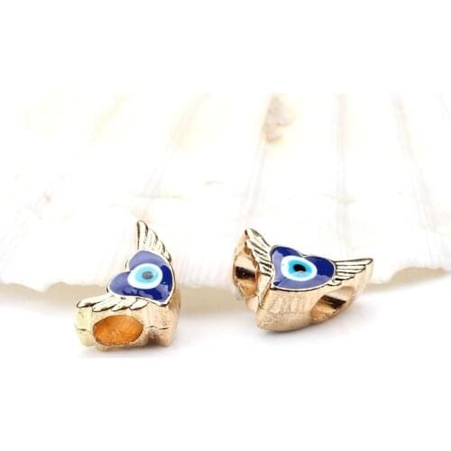 10pcs/lot 16.6x10mm Gold evil eye wing 4mm hole size charms beads heart evileye fitting women diy bracelet & bangle jewelry