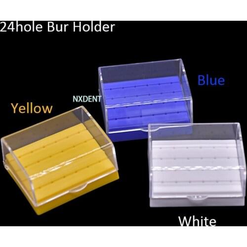 24 Holes Dental Bur Holder Disinfection Carbide Burs Block Plastic Drills Case Box Blue/White/Yellow for Dentist Lab Equipment