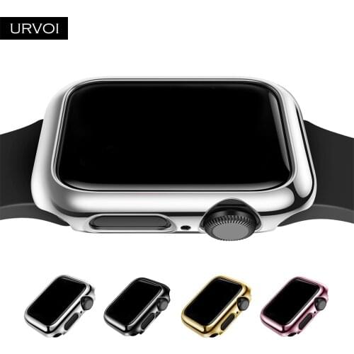 URVOI case for Apple Watch series 4 5 6 electroplating shiny Plastic bumper hard frame cover for iWatch slim fit Ultra-thin case
