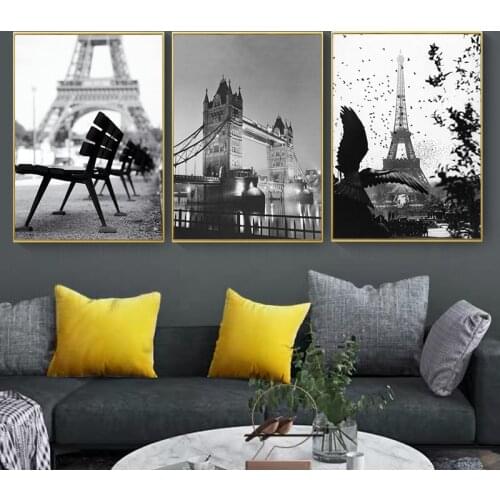 Black White Brooklyn Bridge France Triumphal Arch Tower Wall Art Canvas Painting Posters And Prints Pictures For Room Decor