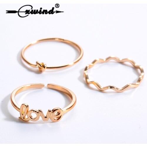 Cxwind 3pcs /lot Cute Love Knot Infinity Wave Charm Finger Rings Set for Women Jewelry Gold Knuckle Rings Set Jewelry