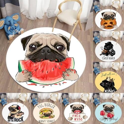 Children Carpet Funny Pug Area Rugs Kawaii Decorative Round Carpet for Living Room Floor Mat Anti-Slip Mat for Children Kids