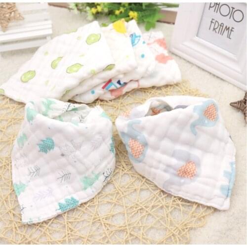 Pet cat and dog 8-layer washable gauze adjustable double-sided yarn puppy snap buckle triangular towel dog cartoon saliva towel