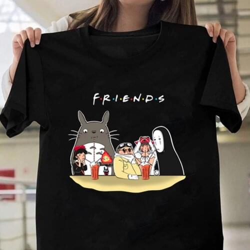100% Cotton T-Shirt Friends Ghibli Totoro Men Tshirts Oversized TShirt Short Sleeve Shirt Unisex Clothes Cartoon Top Tees Female