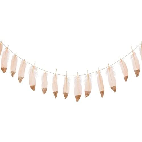 Feather Garland Rose Gold Glitter Dipped Soft Feather Banner for Bedroom Bohemian Teepee Decorations Boho Theme Wedding Bridal B