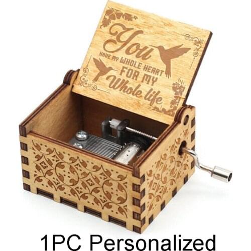Engraved Wooden Music Box Musical Case Birthday Gifts Hand Crank Classic Antique Carved Wood Musical Boxes For Family YYH-020