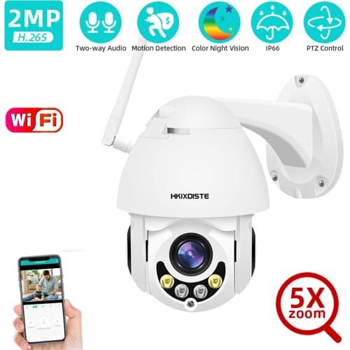 Outdoor 1080P WiFi IP Camera PTZ 5x Digital Zoom Dome Camera Two Way Audio Home Security Surveillance Color Night Vision Onvif