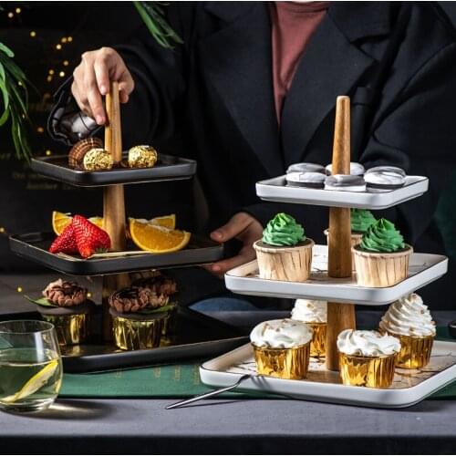 European-style ceramic fruit plate three-layer dessert snack tray light luxury matte cake stand creative wedding decoration
