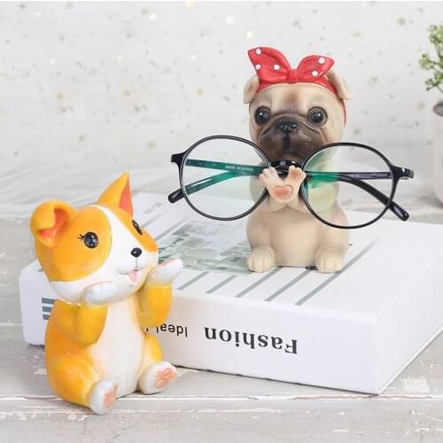 Creative Animal Eyeglass Holder Puppy Corgi Schnauzer Miniature Figurines Desktop Ornament Home Office Decor Accessories