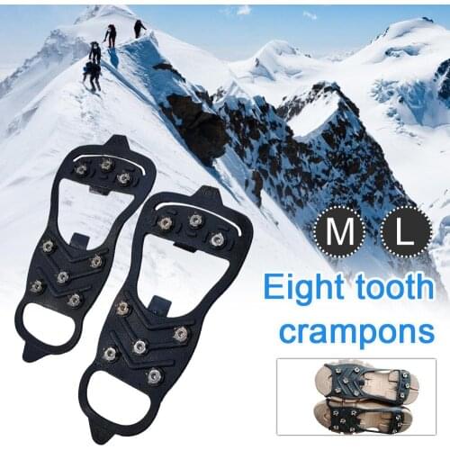 1 Pair 8 Teeth Crampon Anti-Skid Ice Gripper Spike Winter Climbing Shoe Grippers Traction Device Mountaineering