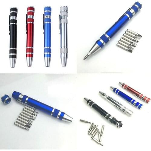 Magnetic 8 in 1 Screw Driver Aluminum Pen Style Multi-Tool Precision Mobile Phone Repair Tools Kit Screwdriver Set Bits Dropship