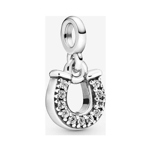 Fashion 925 Sterling Silver CZ Zircon Lucky Horseshoe Hanging Pendant Charm Bracelet DIY Jewelry Making For Original Pandora