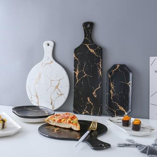 Marble matte gold black and white ceramic tableware plate cold dish plate western steak plate fruit plate Sushi platePizza plate