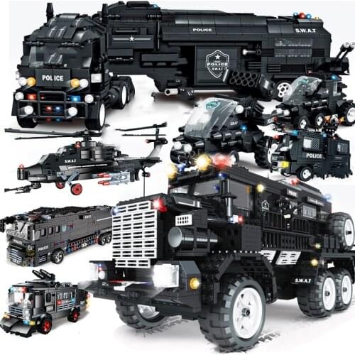 Special forces SWAT military vehicle car police Station bus sets building blocks kits helicopters city arms truck arrest Patrol