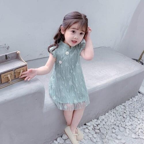 Girls 2021 summer sleeveless dress Hanfu Korean princess dress Guzheng lace skirt Chinese style baby costume