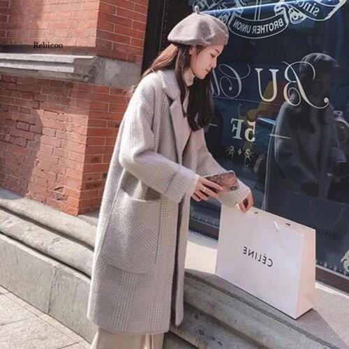 Autumn and winter new sweater coat womens Korean version of large size long double-sided artificial mink plaid woolen coat