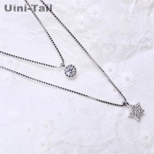 Uini-Tail hot new 925 sterling silver five-pointed star circle double micro-inlay necklace wild simple fashion trend jewelry