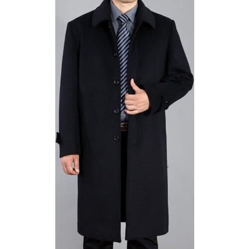 Overcoat Winter Men Long Wool Coat Business Casual Turn-down Collar Clothing casaco masculino Black Grey Coats HH2442
