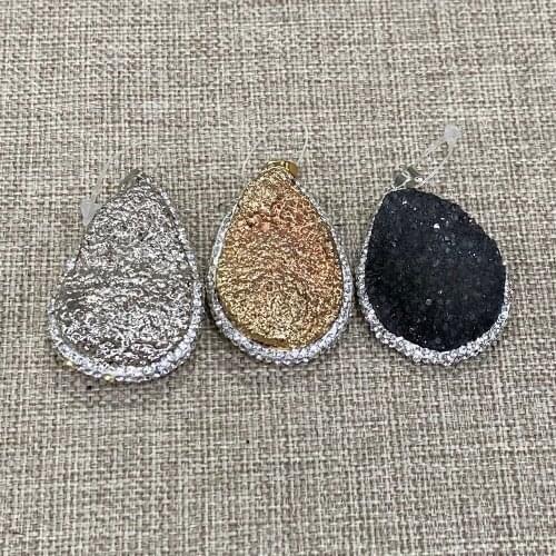 Natural Stone Crystal Pendant Drop Shape Diamond Inlaid Suitable for Jewelry Making DIY Necklace Accessories Wholesale 1pcs